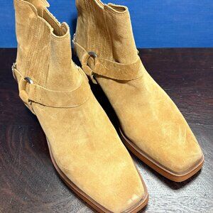 NWOT Sam Edelman Western Square Toe Harness Chain Suede Beige Booties Size 9.5